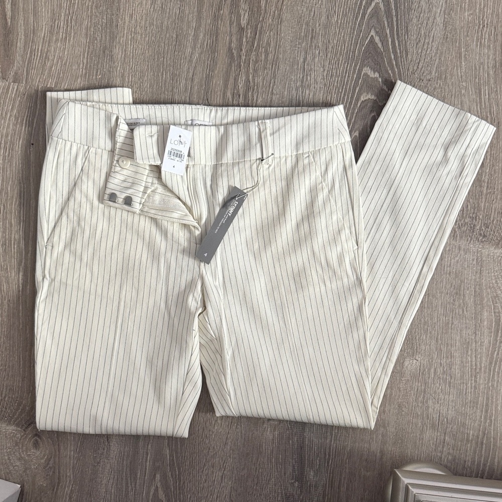 LOFT Cream Pinstriped Dress Pants